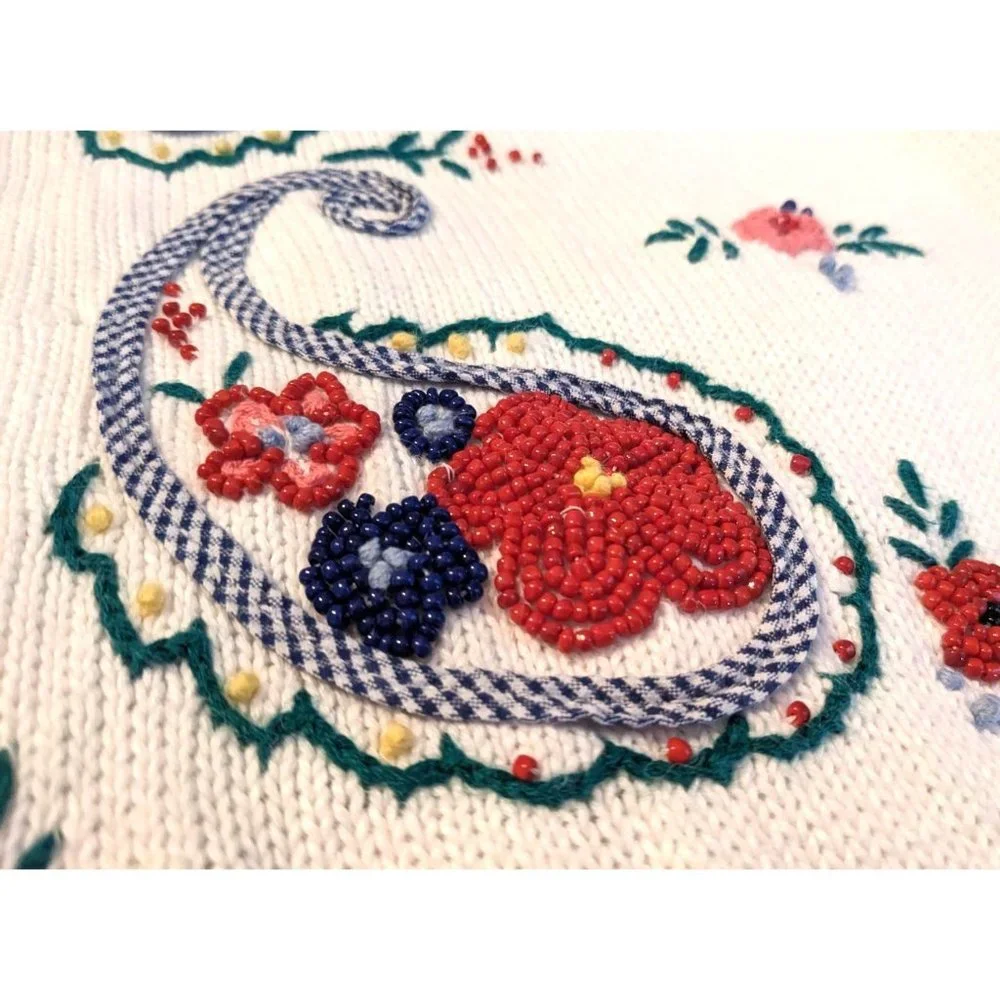 Vintage 90s SUSAN BRISTOL White Embroidered Cardigan Cottage Granny Size 2W/XL - Picture 2 of 6